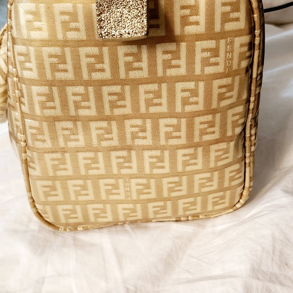 FENDI Tan/Gold Monogram Icon Logo Satchel Hand Bag w Its Dust Bag - Picture 13 of 15